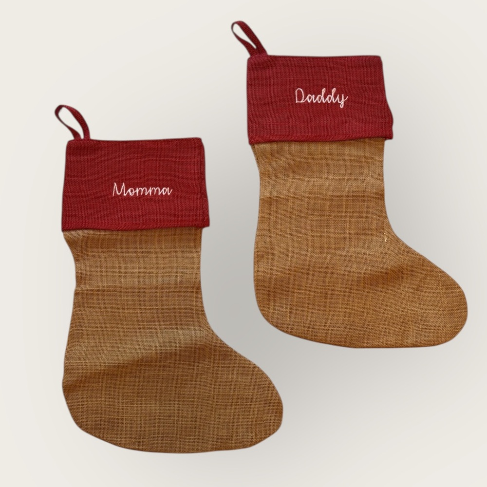 🎄 Personalized “Momma & Daddy” Christmas Stockings – Set of 2 🎅✨